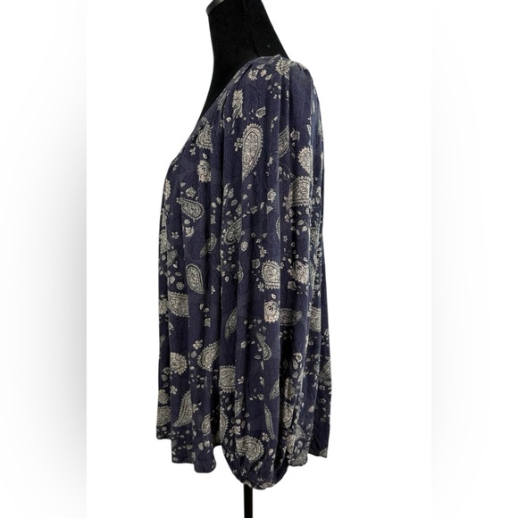 Ces Femme Navy and Cream Paisley Peasant Tunic Top Size M Boho Chic - Picture 4 of 8